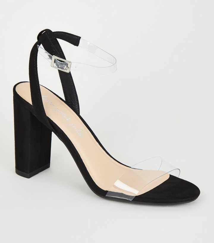 black clear block heels