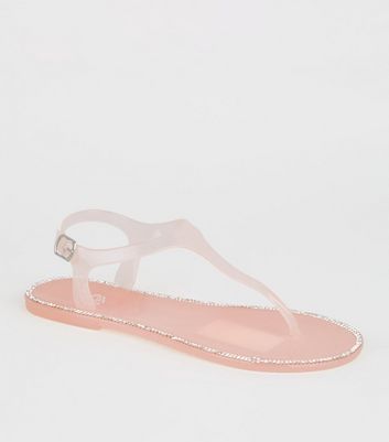 Girls Pink Diamanté Trim Jelly Sandals 