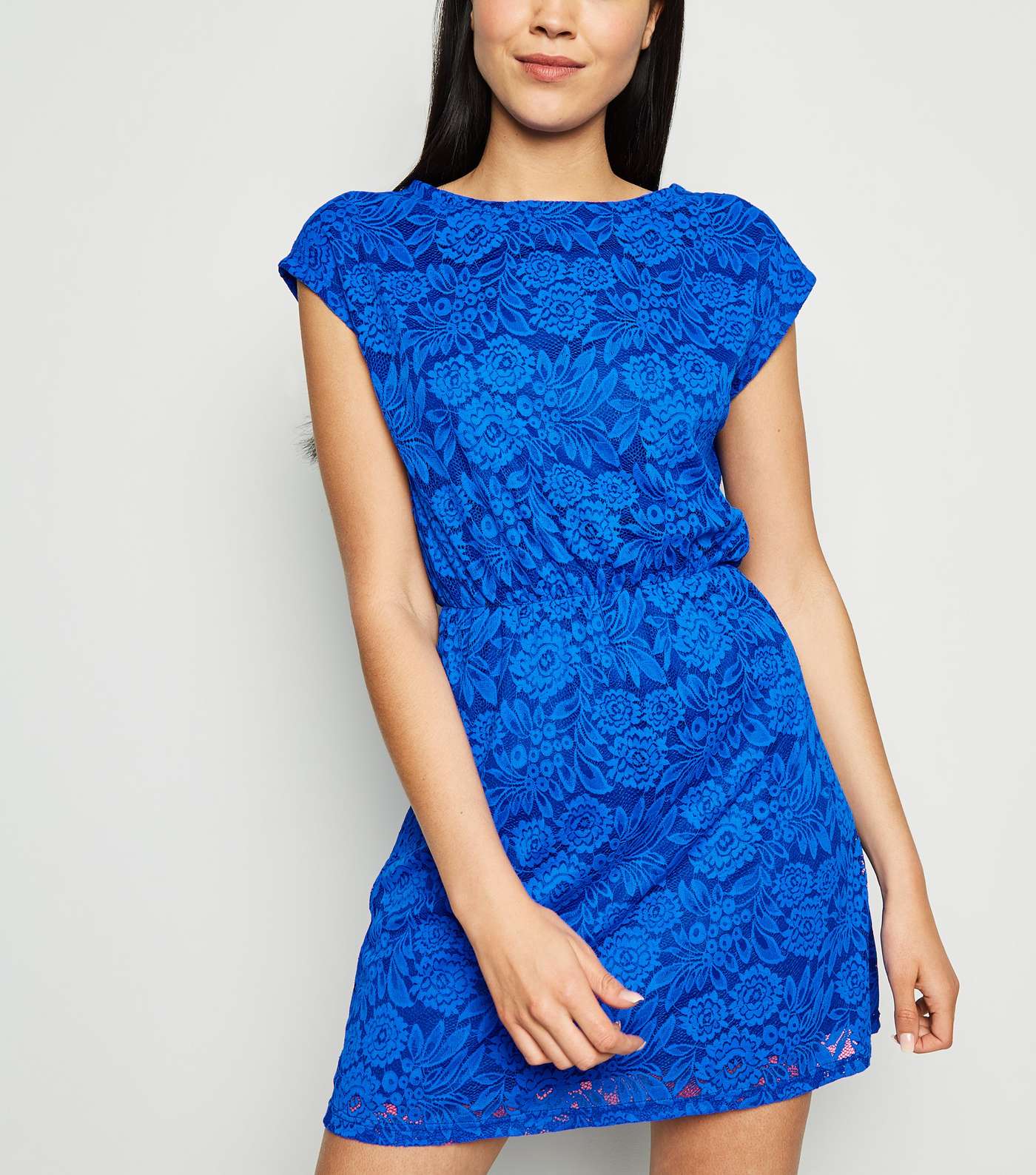 Mela Bright Blue Floral Lace Dress