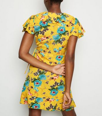 Mela Yellow Floral Frill Trim Wrap Dress New Look shop for Mela Yellow Floral Frill Trim Wrap Dress New Look at Shopo