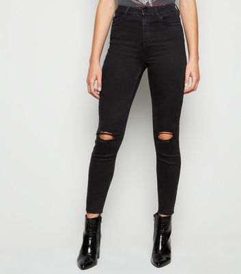 black ripped skinny jeans new look