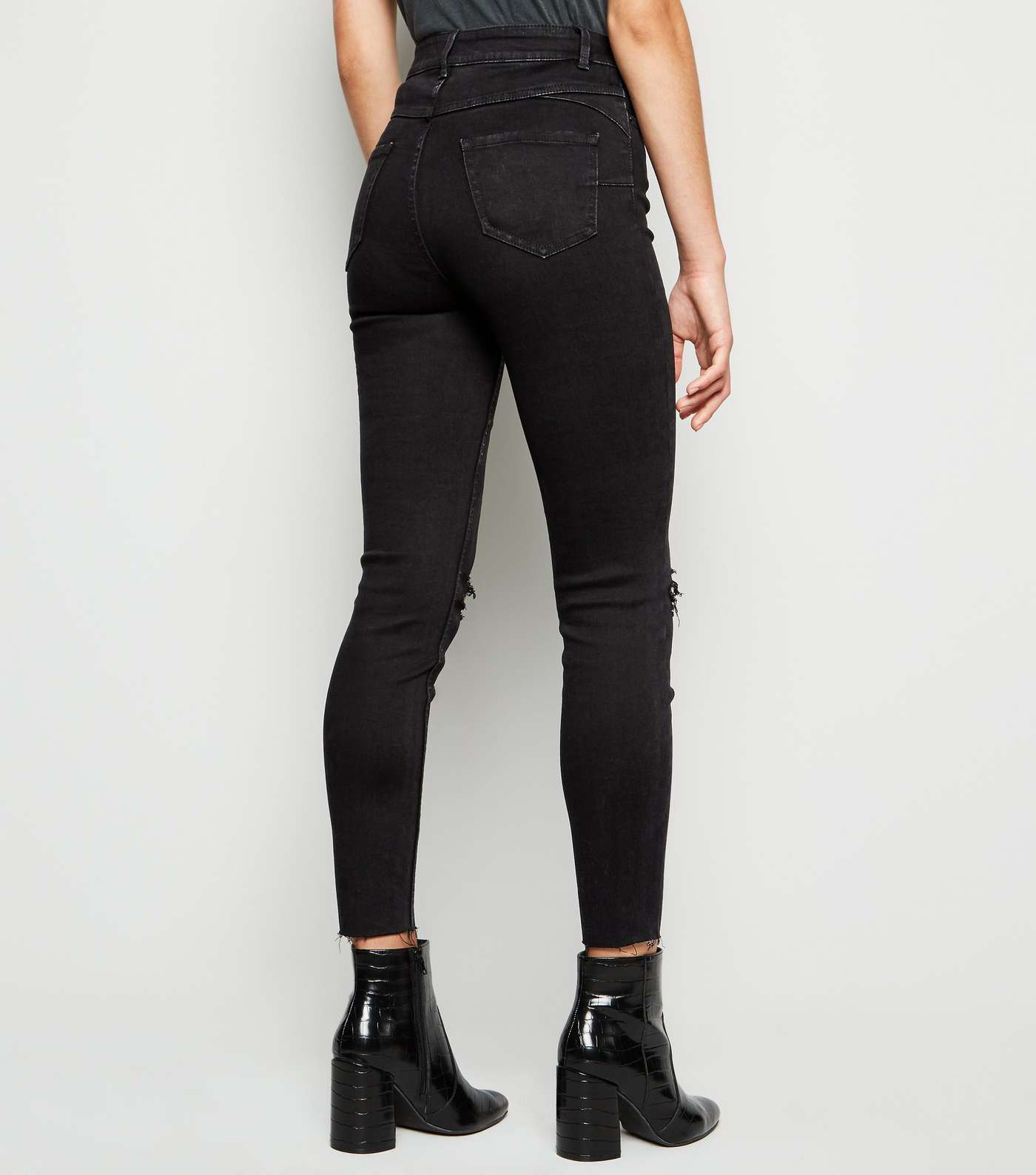 Black 'Lift & Shape' Ripped Knee Jenna Skinny Jeans Image 5