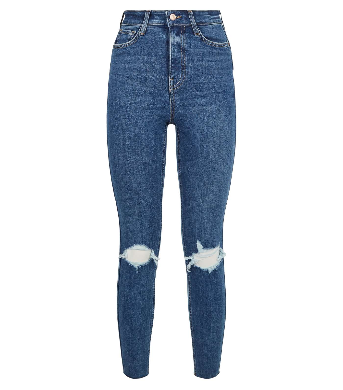 Blue 'Lift & Shape' Ripped Knee Jenna Skinny Jeans Image 4