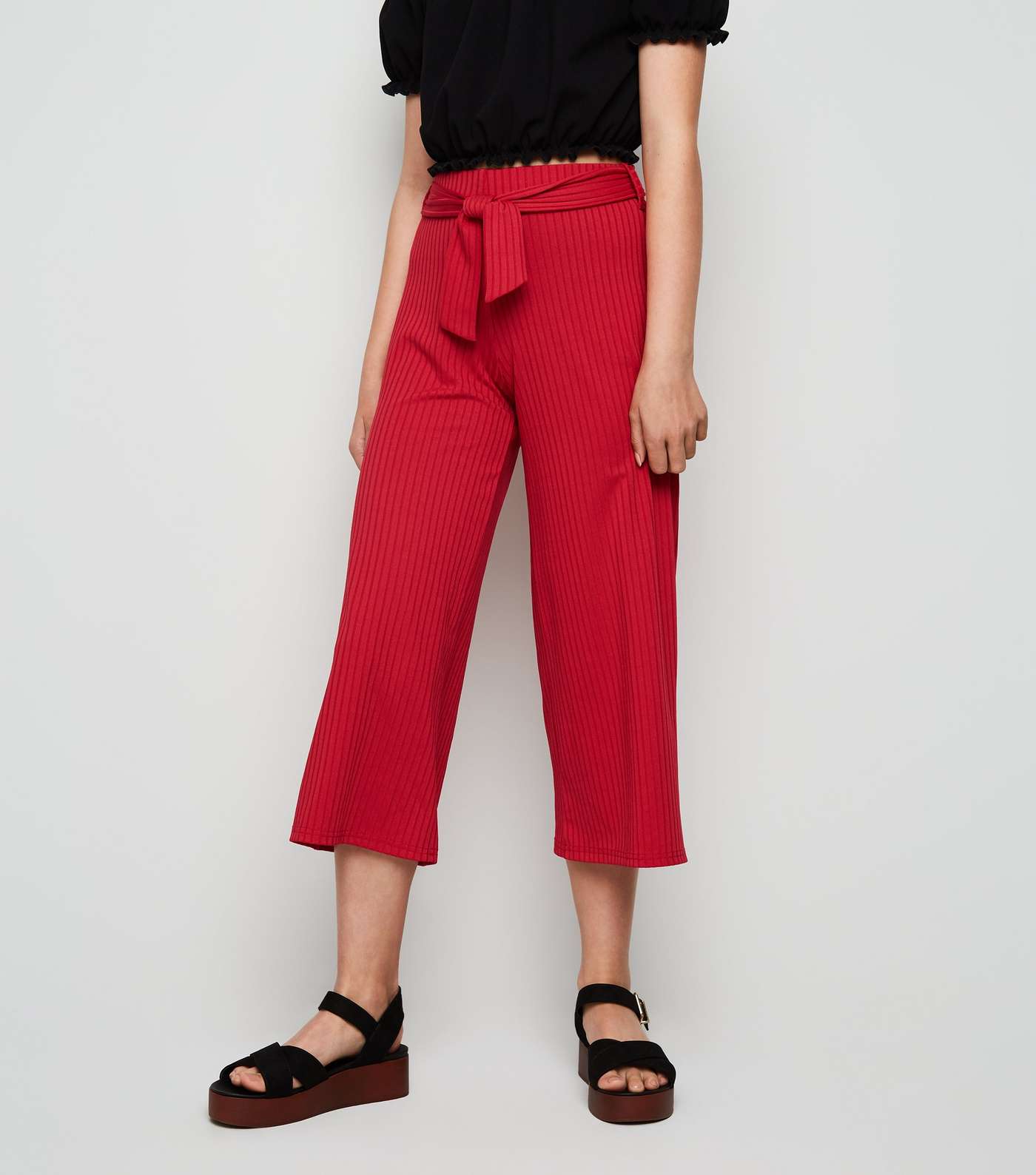Girls Red Ribbed Culottes Image 2