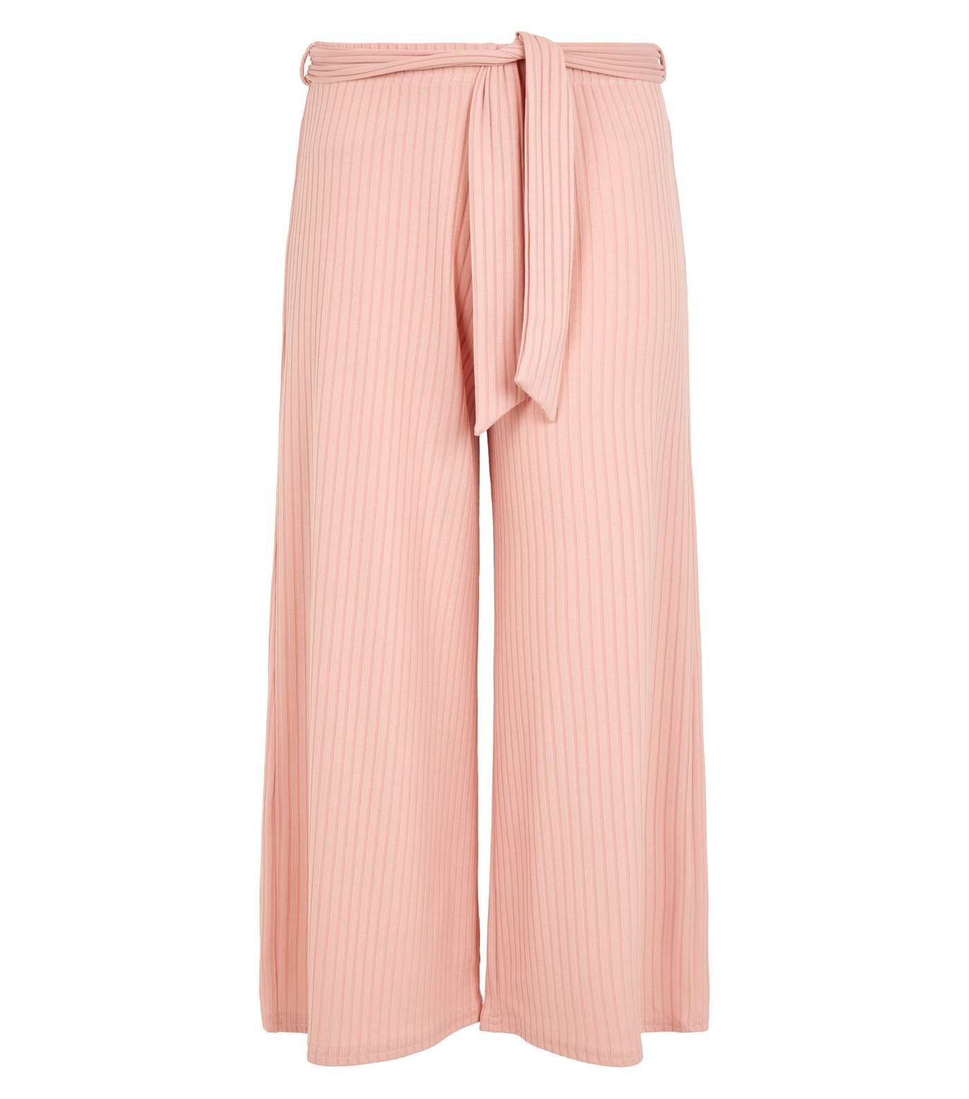 Girls Pale Pink Ribbed Culottes Image 4