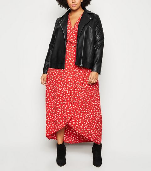 Curves Black Leather-Look Biker Jacket 