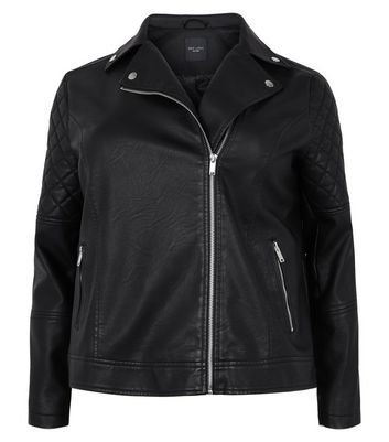 Curves Black Leather Look Biker Jacket New Look