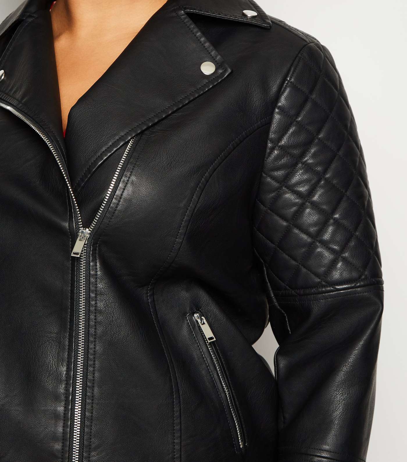 Curves Black Leather-Look Biker Jacket  Image 3