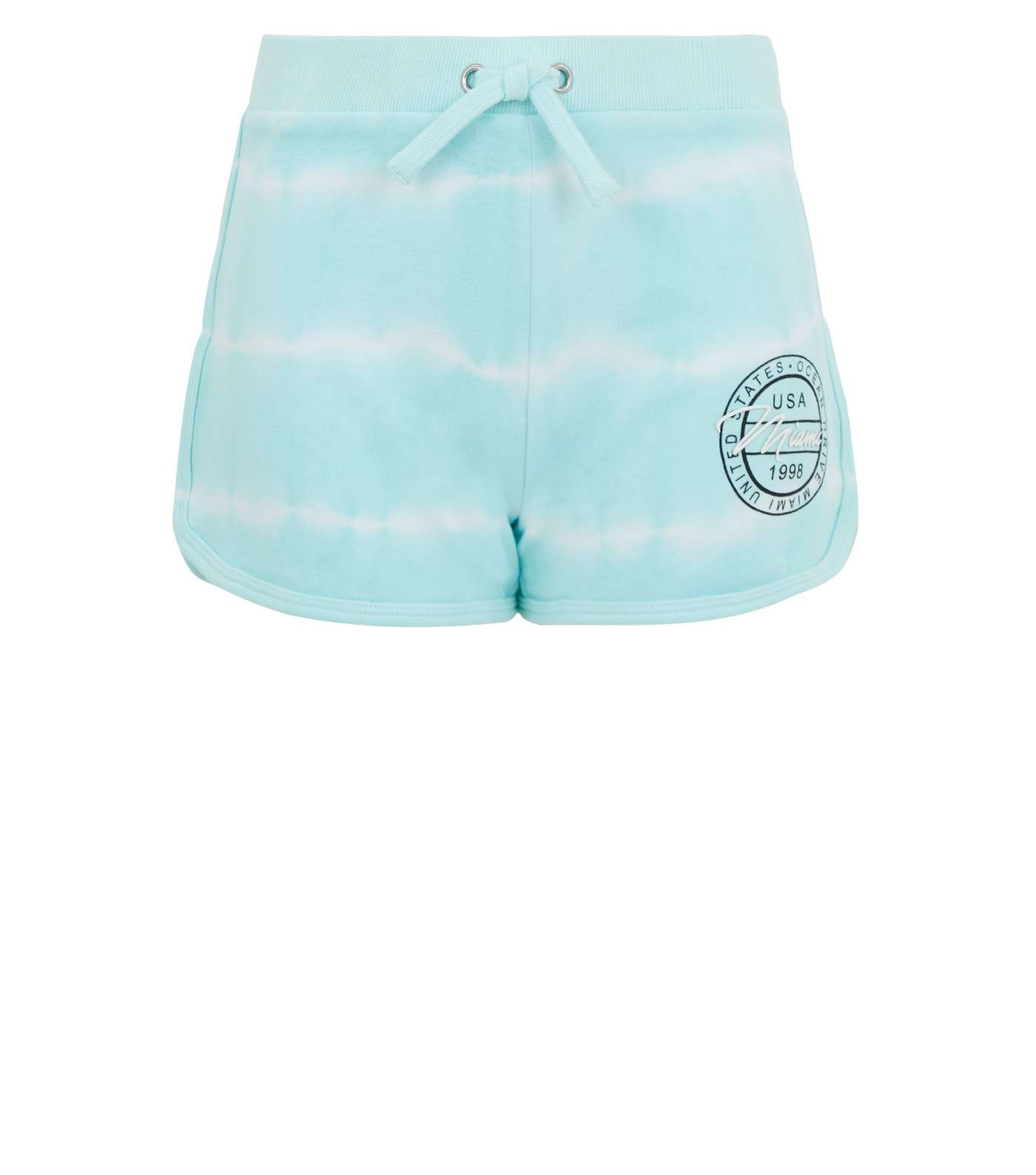 Girls Turquoise Tie Dye Miami Slogan Shorts Image 4