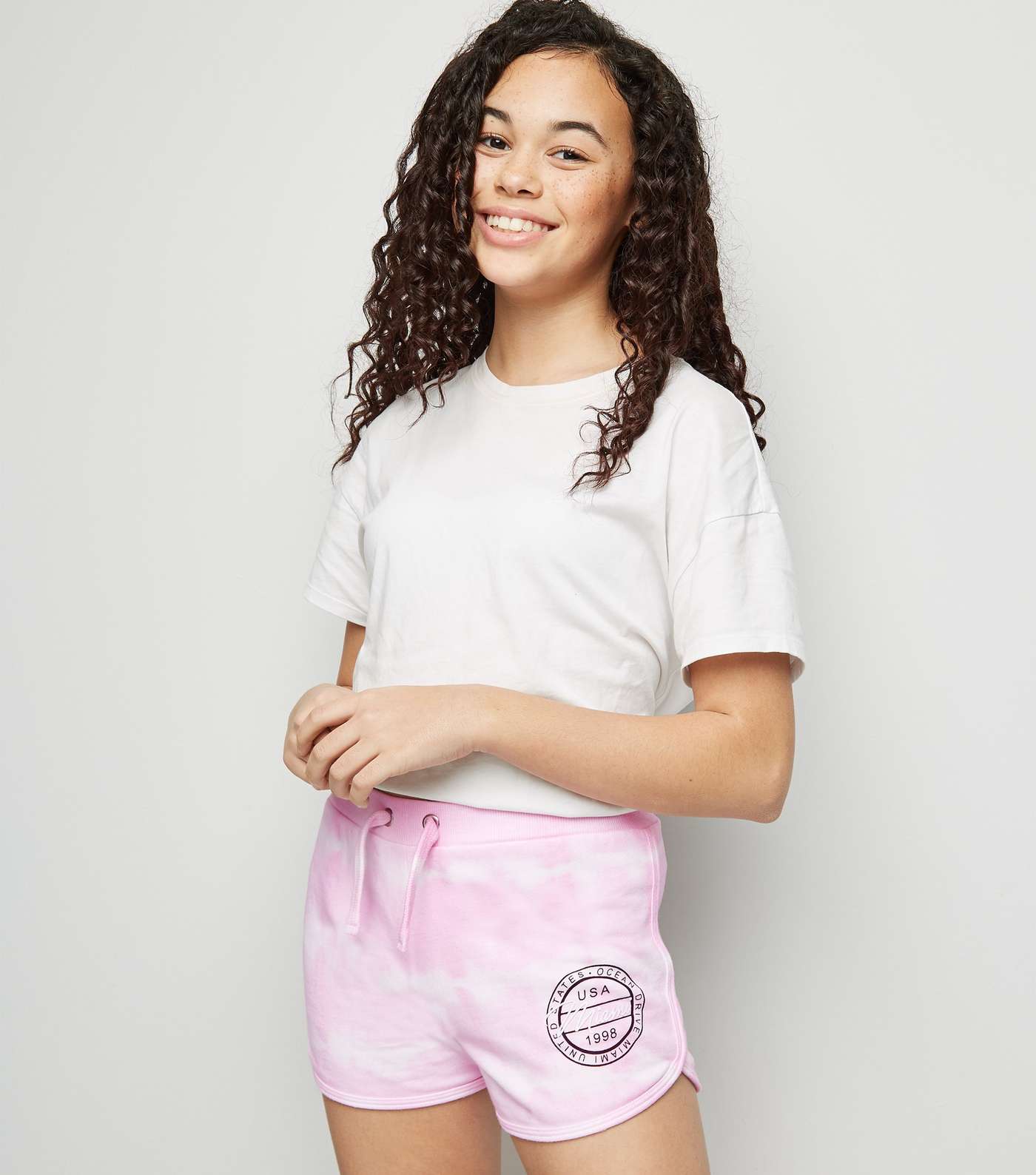 Girls Pink Tie Dye Miami Slogan Shorts Image 2