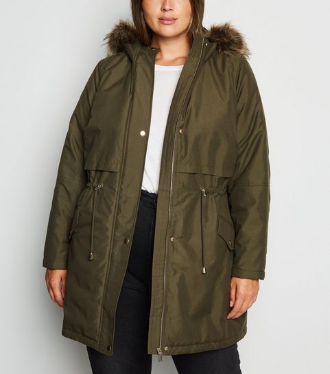 Curves Khaki Hooded Longline Parka