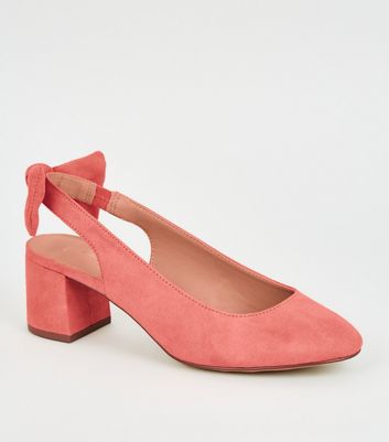 Wide Fit Coral Bow Block Heel 