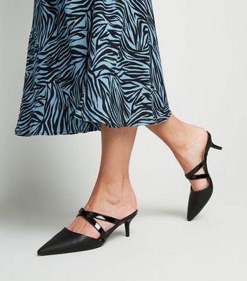 black kitten heel mules