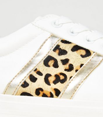 womens white trainers with leopard print