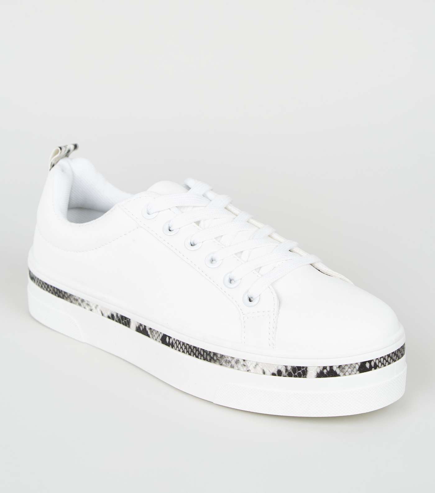 White Faux Snake Trim Lace Up Trainers