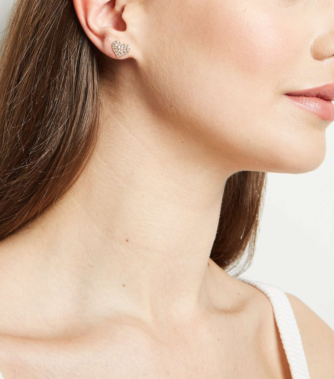 Gold Diamanté Heart Stud Earrings Image 2