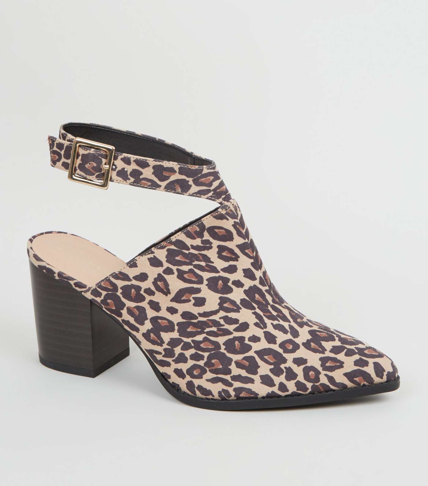 Wide Fit Stone Leopard Print Block Heels