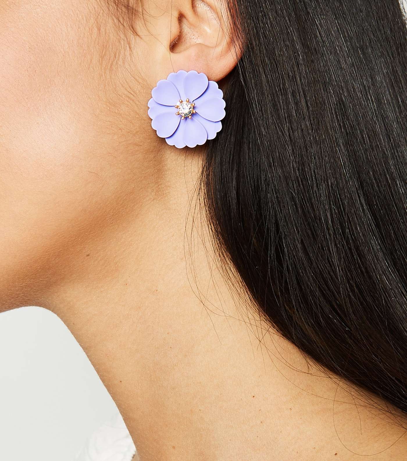 Lilac Flower Gem Center Earrings Image 2