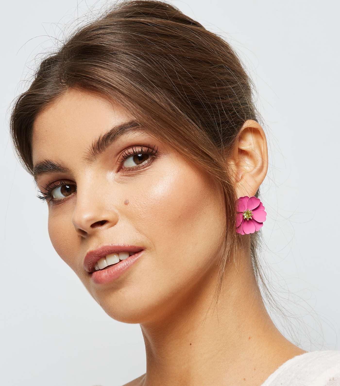 Mid Pink Flower Gem Center Earrings Image 2