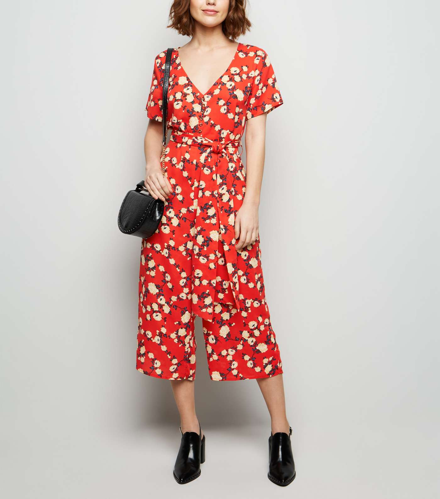 Cameo Rose Red Floral Culotte Jumpsuit 