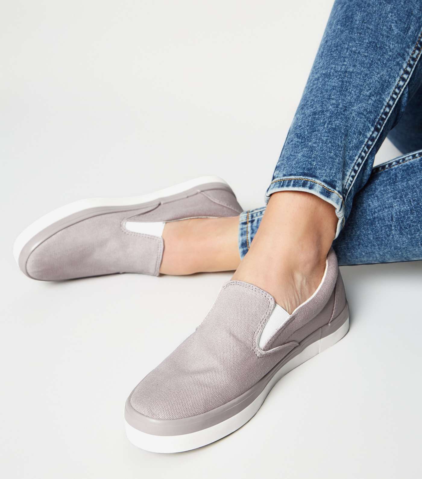 Lilac Canvas Slip On Trainers Image 2