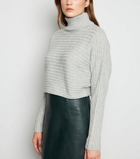 Pale Grey Roll Neck Crop Jumper