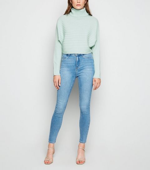 Mint Green Roll Neck Crop Jumper
