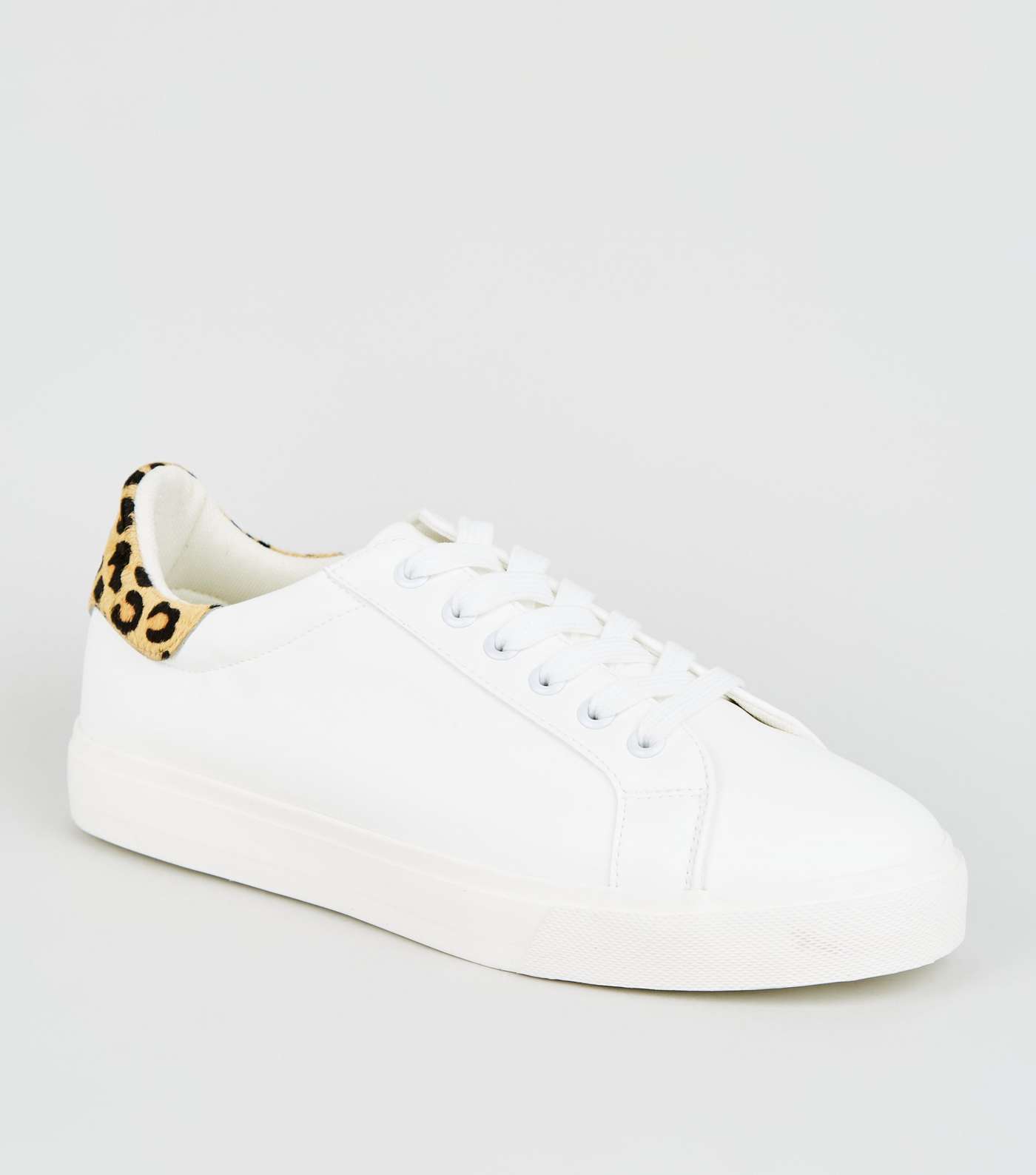 White Leopard Print Leather Back Tab Trainers