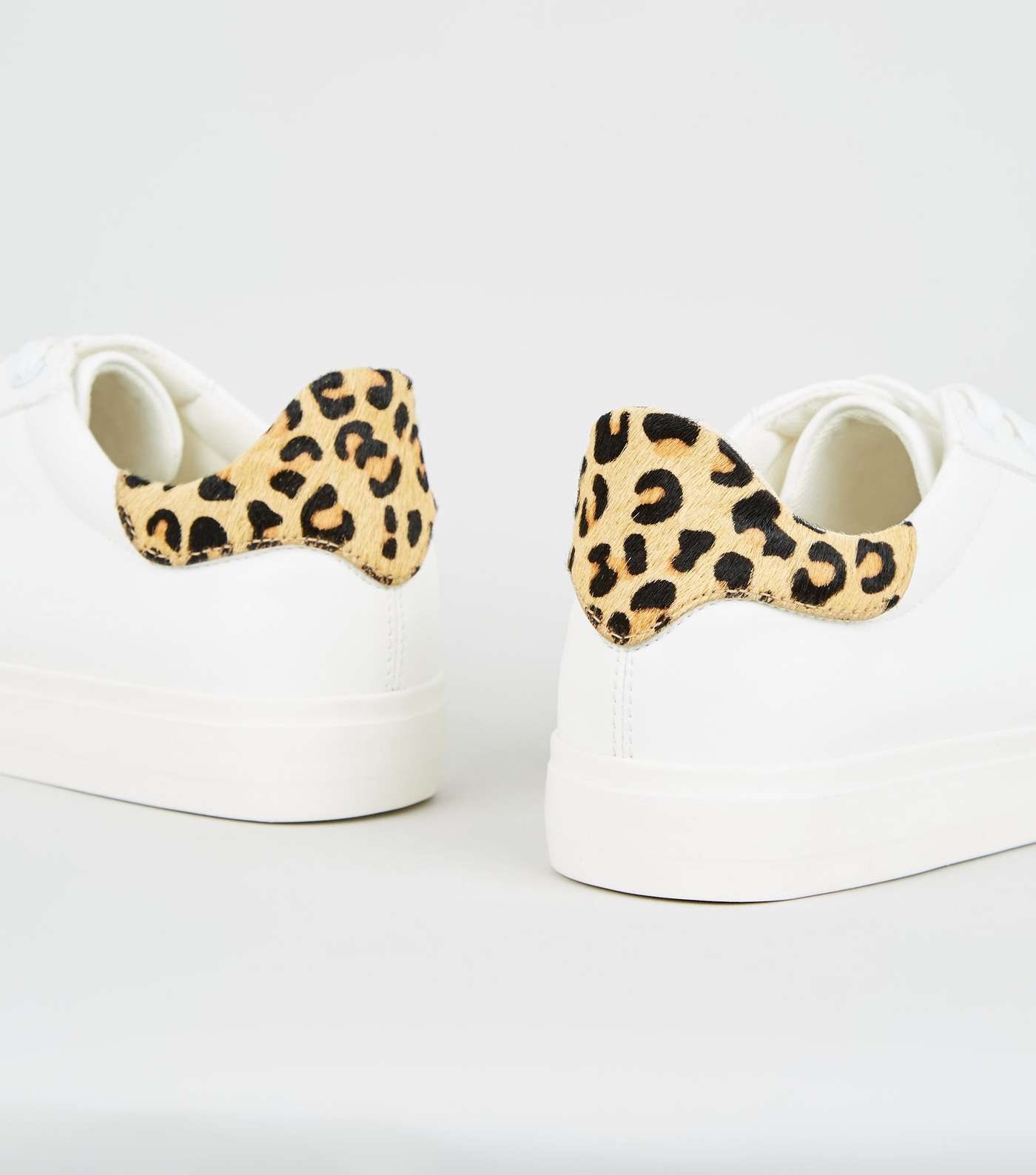 White Leopard Print Leather Back Tab Trainers Image 3