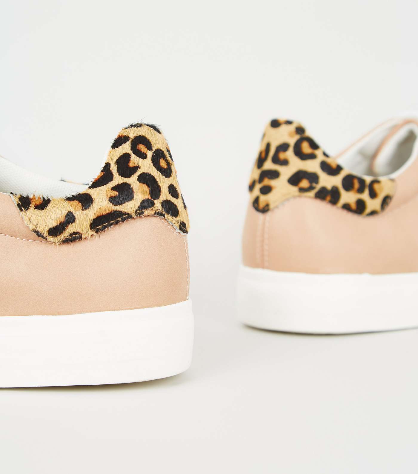 Nude Leopard Print Leather Back Tab Trainers Image 4