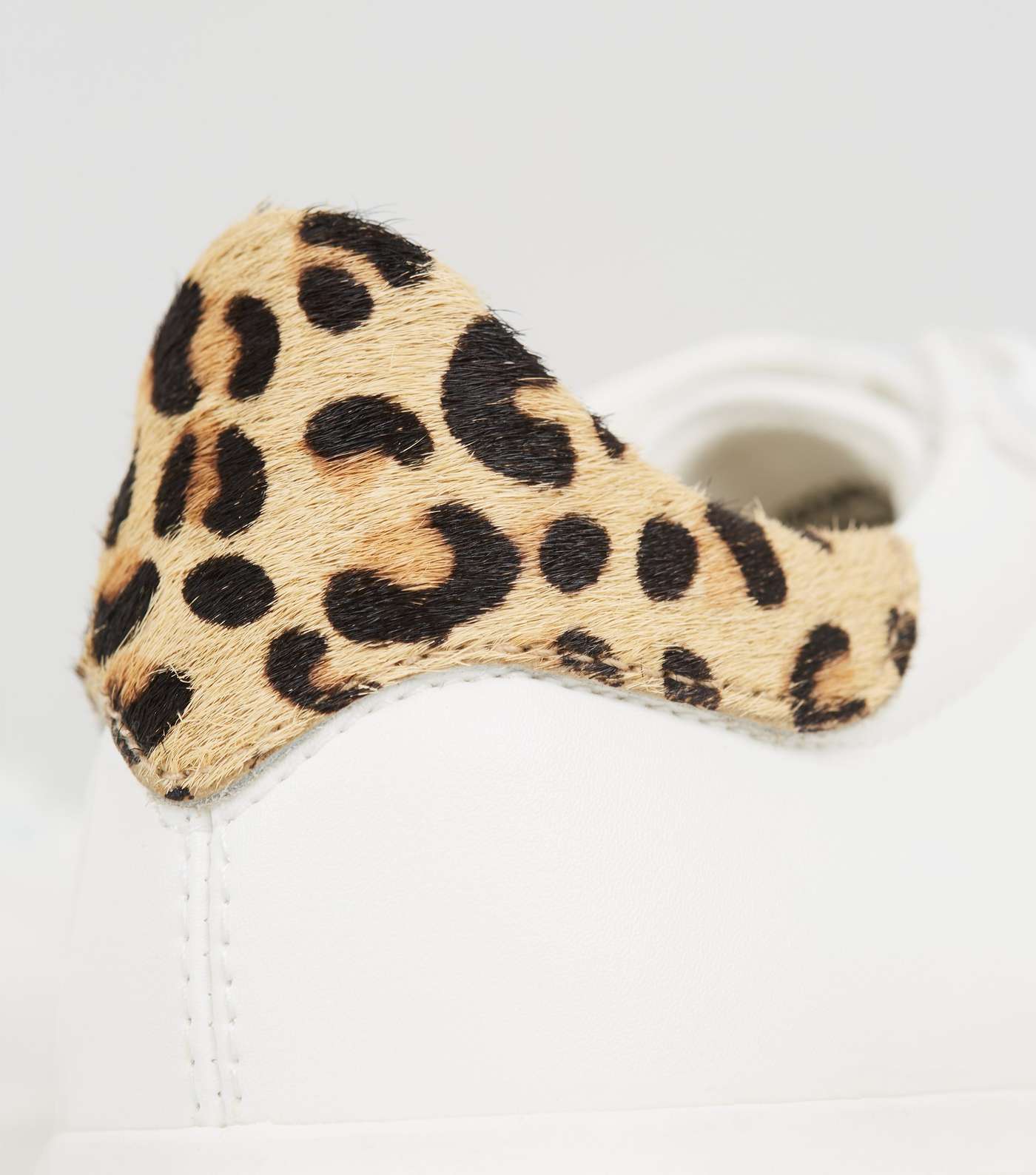 Girls White Leopard Print Leather Heel Trainers Image 4