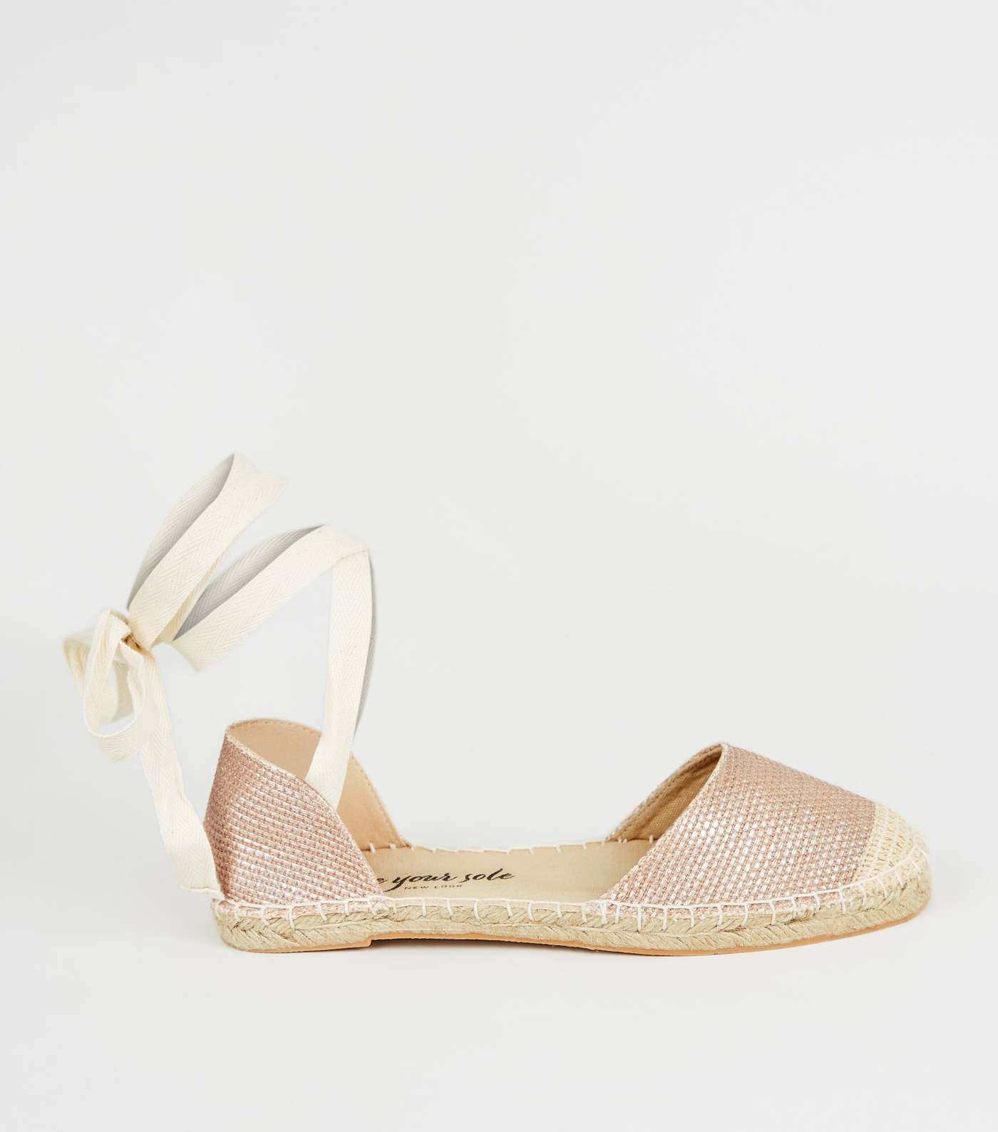 Rose Gold Woven Ankle Tie Espadrilles
