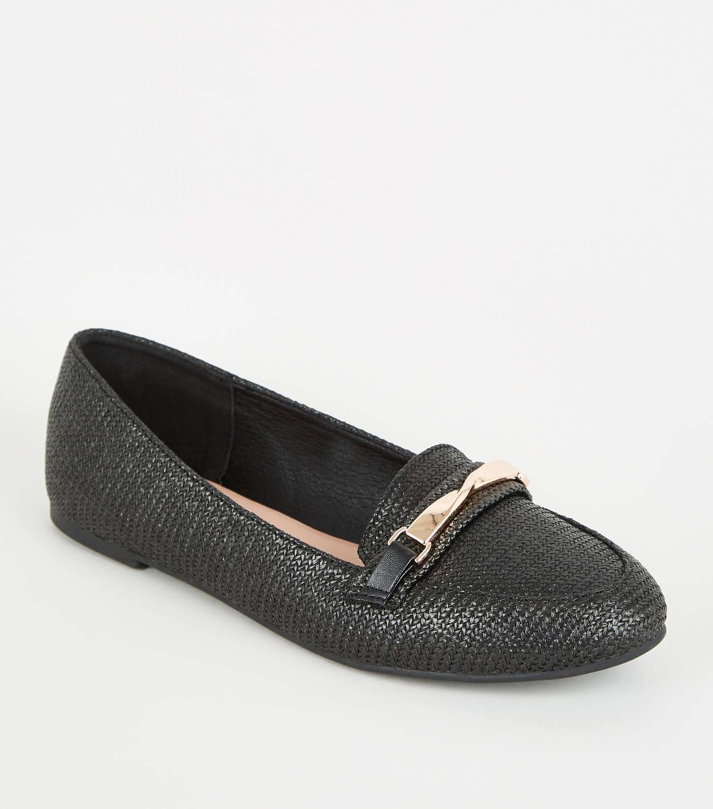 Black Woven Twist Bar Front Loafers