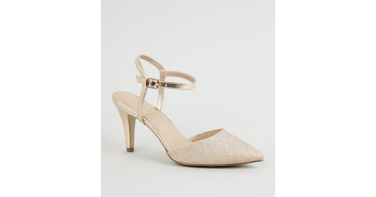 Wide Fit Rose Gold Glitter Pointed Sandals | New Look