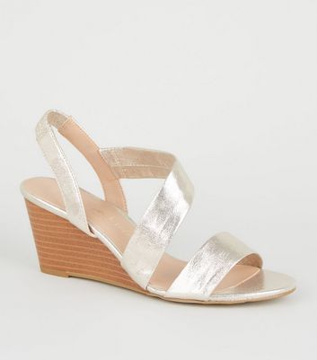 Wide Fit Gold Shimmer Strappy Wedge 