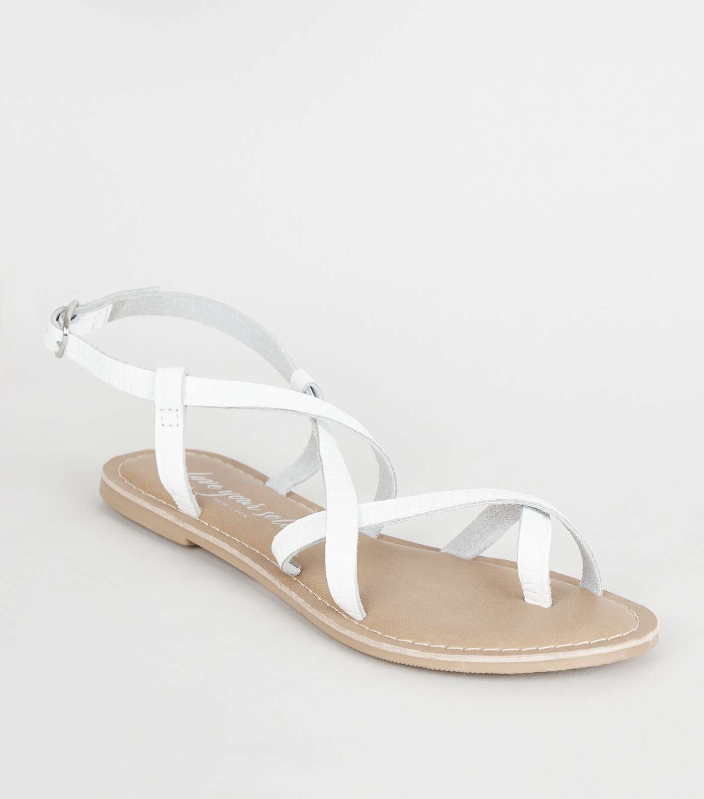 White Leather Faux Snake Strappy Sandals