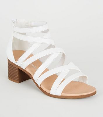 white strappy low heels