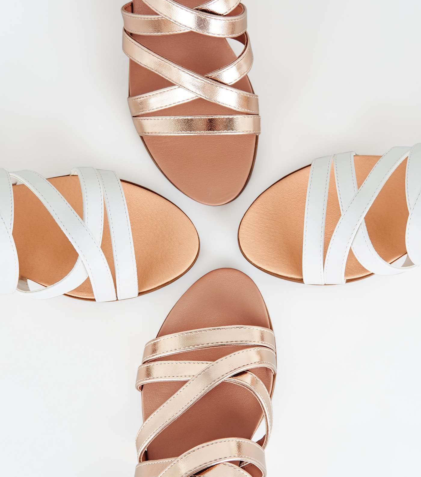 White Leather-Look Strappy Low Heel Sandals Image 3
