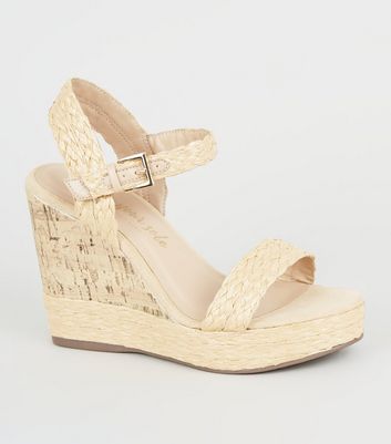 strappy cork wedges