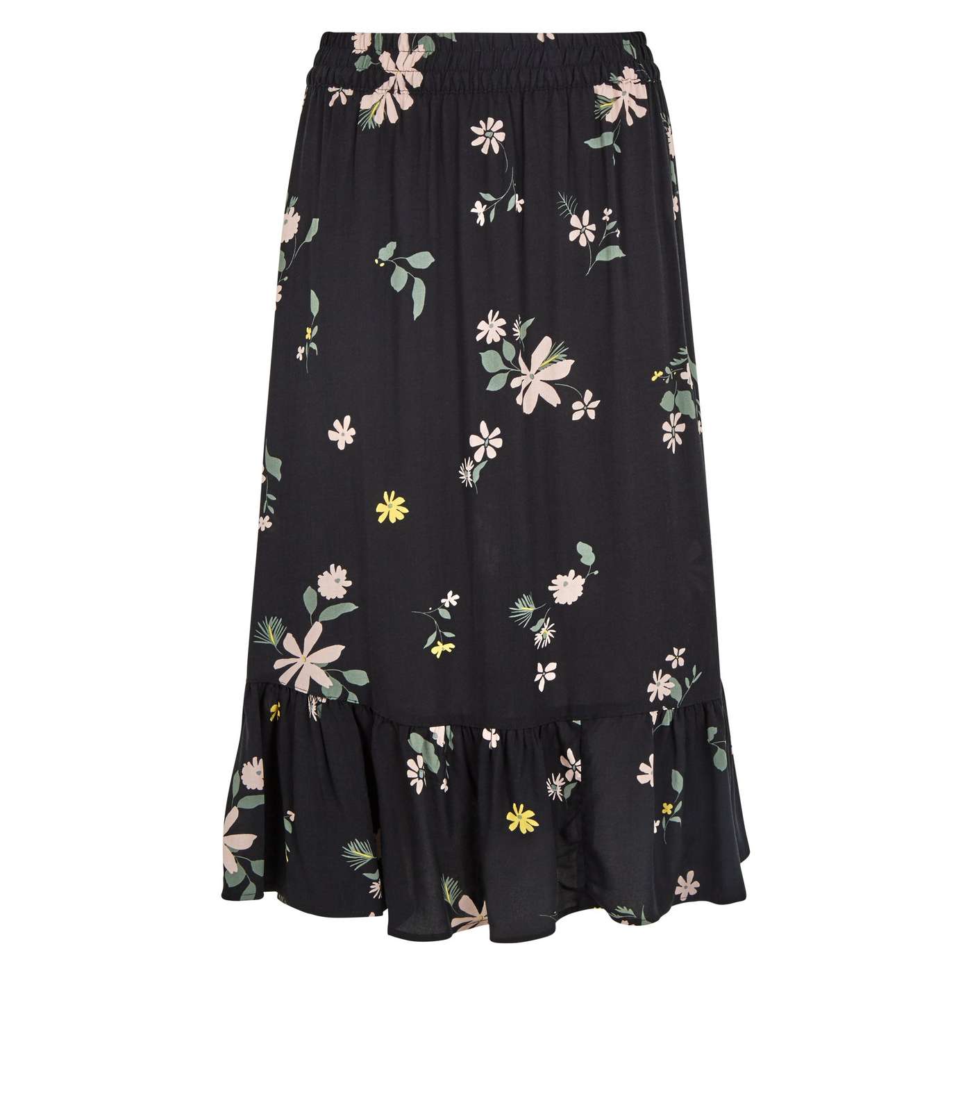 JDY Black Floral Frill Trim Midi Skirt Image 4