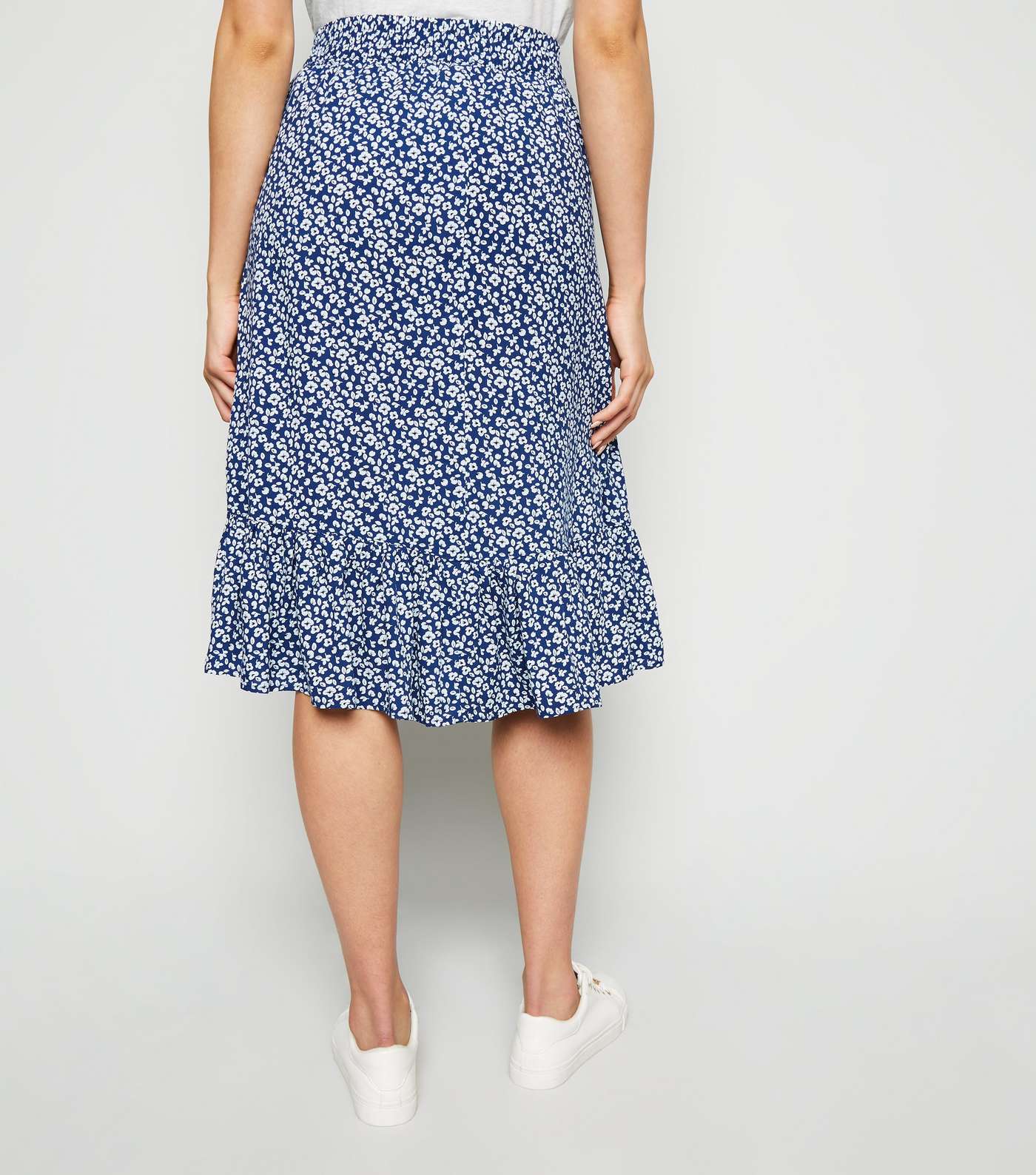 JDY Blue Floral Frill Trim Midi Skirt Image 3