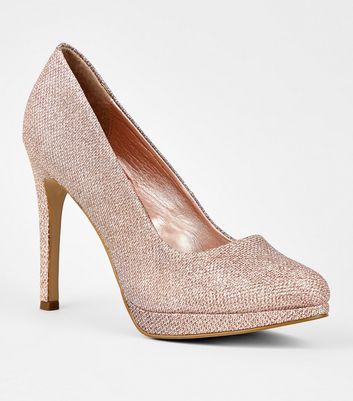 Wide Fit Rose Gold Glitter 2 Part Court Shoes | New Look | Court shoes,  Boot shoes women, Occasion shoes