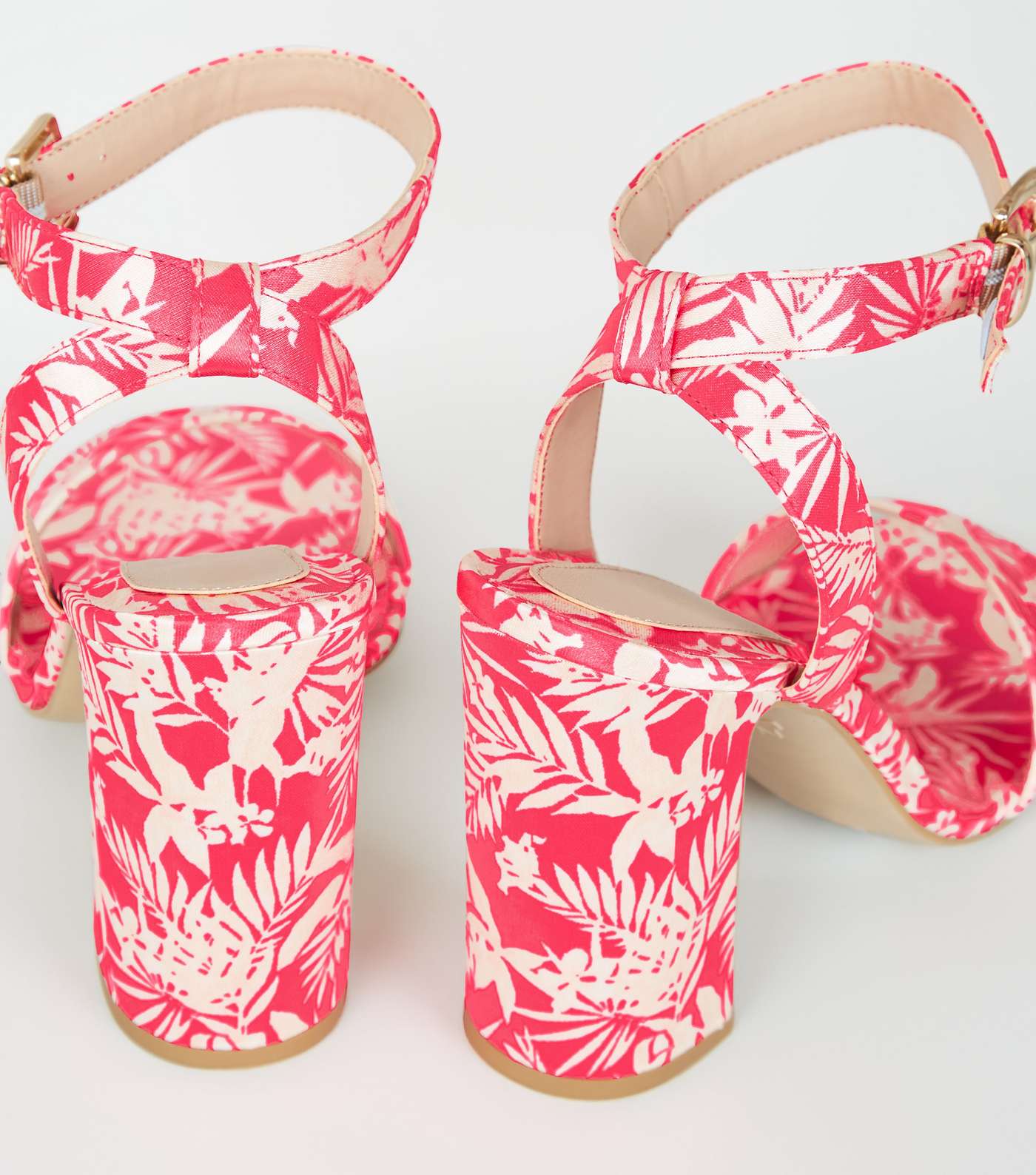 Bright Pink Satin Tropical Block Heels Image 4