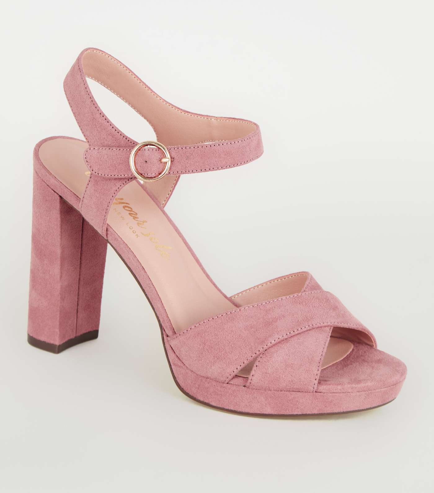 Pink Suedette Cross Strap High Vamp Heels
