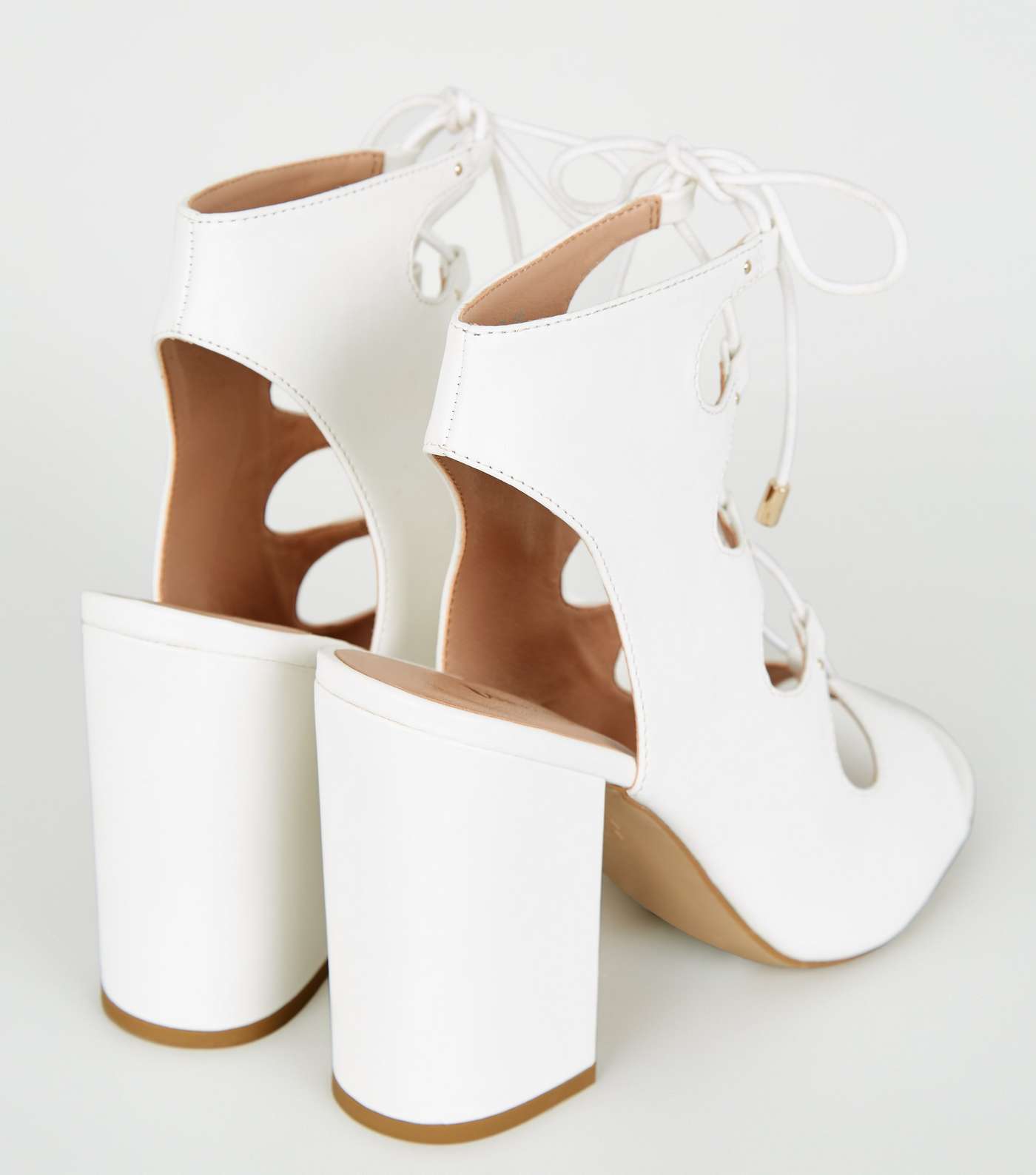 White Leather-Look Lace Up Ghillie Block Heels Image 4
