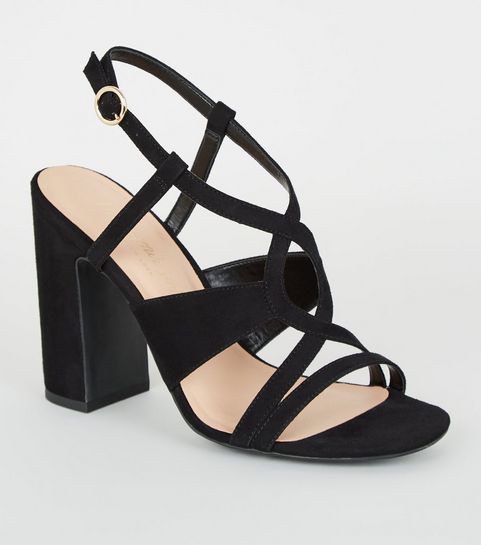 Black Suedette Swirl Strappy Block Heels