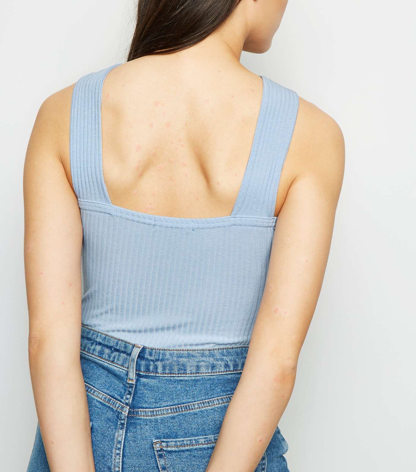 Pale Blue Ribbed Cross Front Bodysuit Image 3