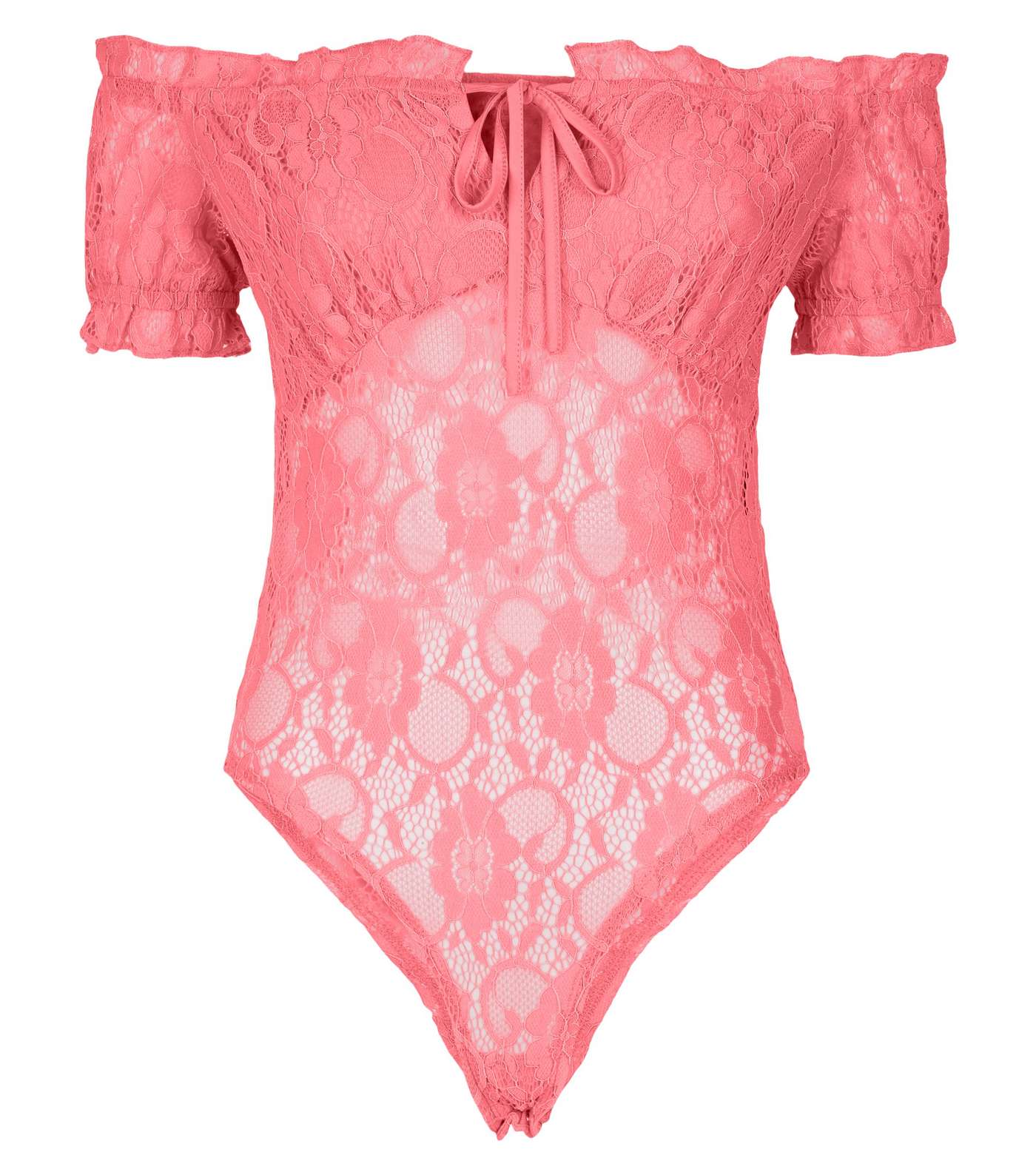 Pale Pink Lace Tie Front Milkmaid Bodysuit Image 4
