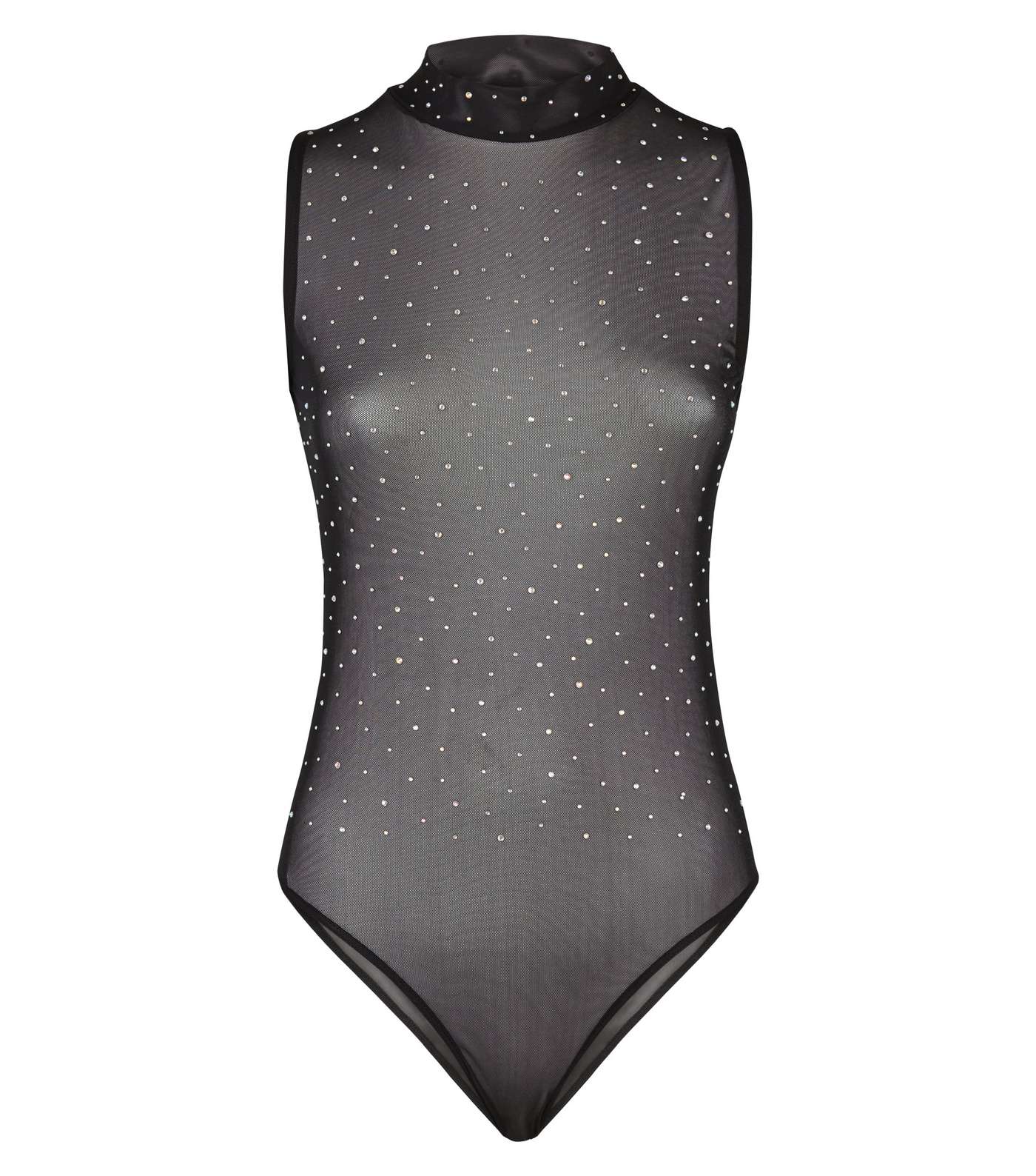 Black Diamanté Mesh Sleeveless Bodysuit  Image 4