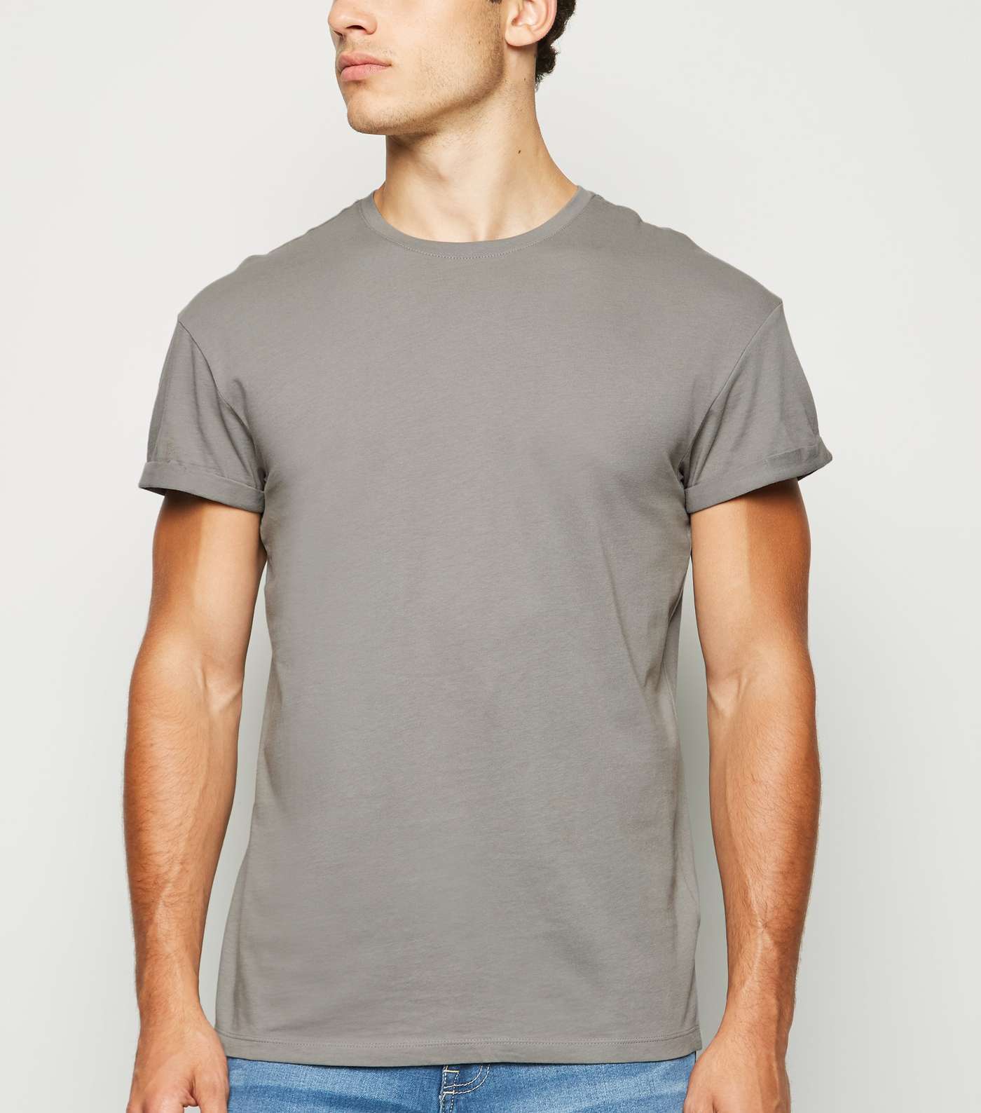 Pale Grey Short Roll Sleeve T-Shirt